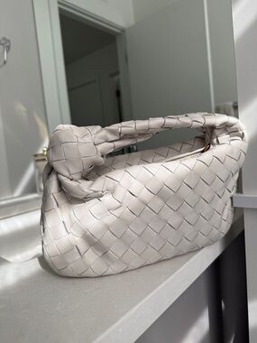 Bottega Veneta Padded Intrecciato Knot Shoulder Bag — Ivory Beige